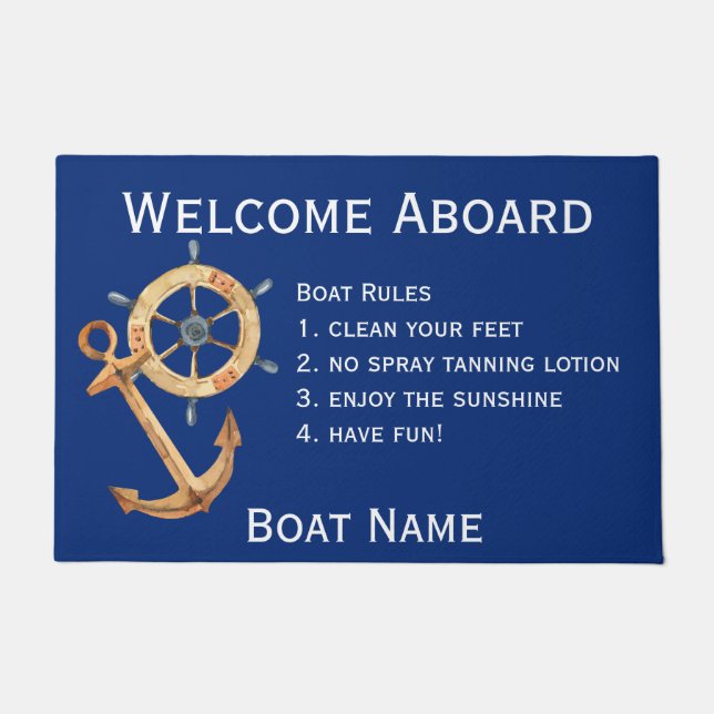 Paillasson Bienvenue à bord des règles de nom de bateau (Devant)