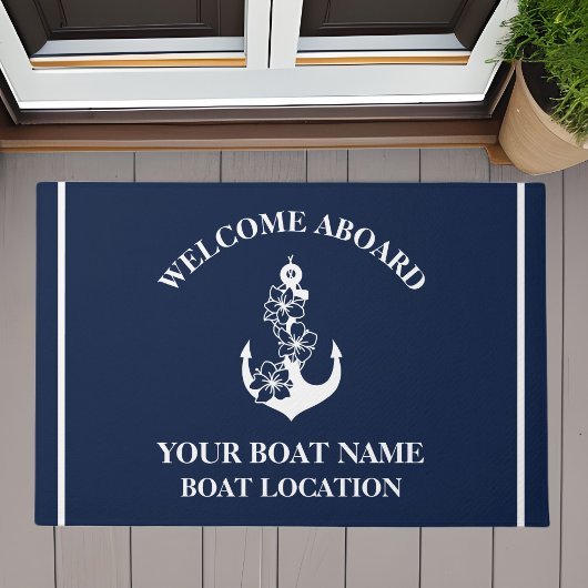 Paillasson Bienvenue à bord Nom de bateau personnalisé Ancre