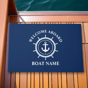 Paillasson Bienvenue à bord nom du bateau ancre corde gouvern
