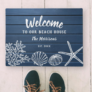 Paillasson Bienvenue à notre Beach House Nom de famille perso