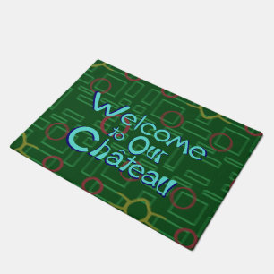Paillasson Bienvenue à notre Chateau Blue Lettres Green Door