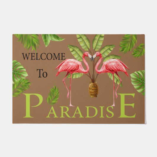 Paillasson Bienvenue À Paradise Flamant rose Doormat, Mignonn (Devant)