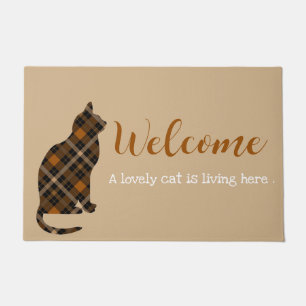 Paillasson Bienvenue - adorable chat en plaid