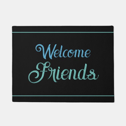 Paillasson Bienvenue Amis, Lt Turquoise & Sky Blue sur Noir, (Devant)