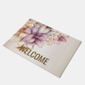 Paillasson Bienvenue Aquarelle Boho Rose Fleurs Élégant (Incliné)