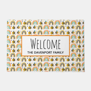 Paillasson Bienvenue au Motif de mignonne Bumble Bee et Rainb