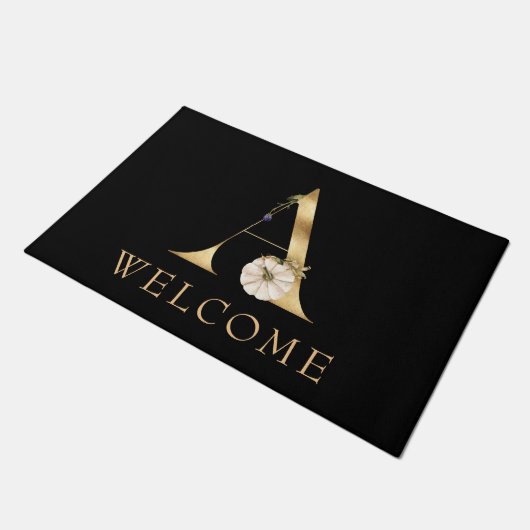 Paillasson BIENVENUE Automne Monogramme A avec natte Citrouil (Incliné)