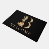 Paillasson BIENVENUE Automne Monogramme B avec natte Citrouil (Incliné)