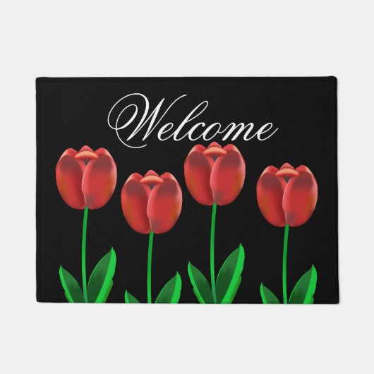 Paillasson Bienvenue aux Tulipes noires et rouges (Devant)