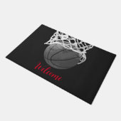 Paillasson Bienvenue Basket Ball & Net Noir & Blanc (Incliné)