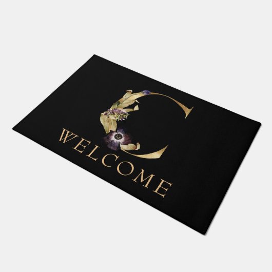 Paillasson BIENVENUE Black and Gold Fall Monogram C Doormat (Incliné)