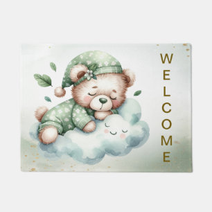 Paillasson Bienvenue Boho Vert Sleeping Teddy Bear mignonne