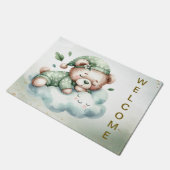 Paillasson Bienvenue Boho Vert Sleeping Teddy Bear mignonne (Incliné)