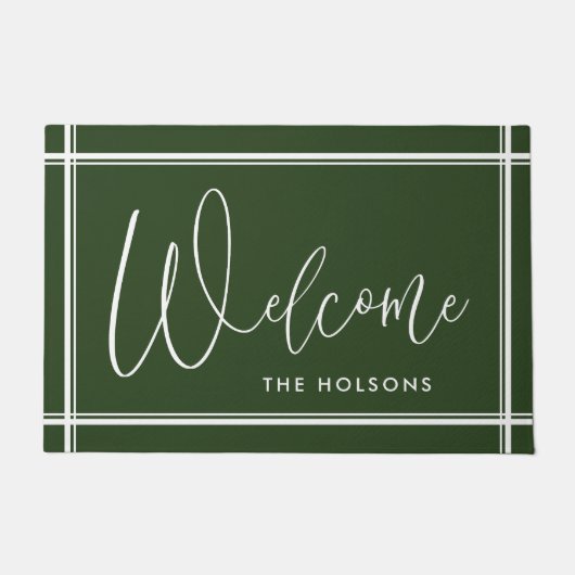 Paillasson Bienvenue Calligraphie Script Nom Forest Green (Devant)