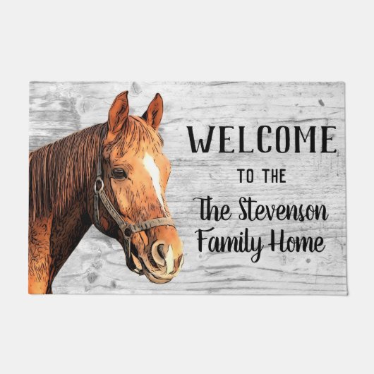 Paillasson Bienvenue Cheval Stables Animal Nom de famille Acc (Devant)