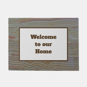 Paillasson Bienvenue dans notre maison Brown vert rayé Onyx