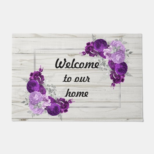 Paillasson Bienvenue dans notre maison fleurie violet (Devant)