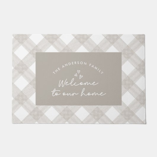 Paillasson Bienvenue dans notre maison script moderne buffle (Devant)