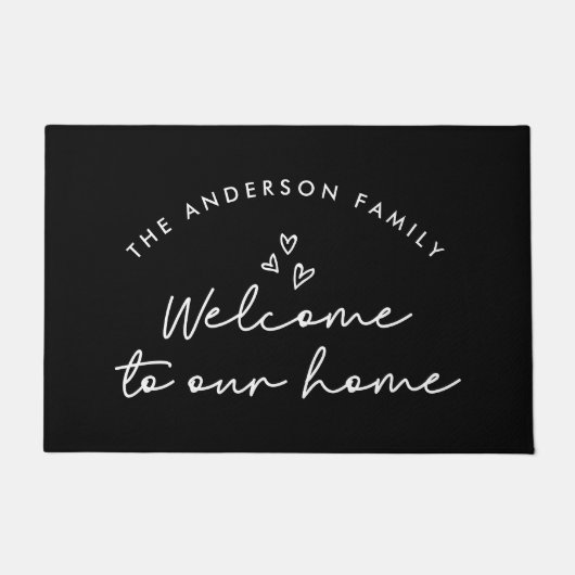 Paillasson Bienvenue dans notre maison script moderne noir et (Devant)