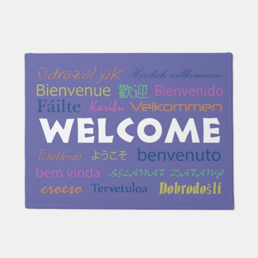 Paillasson Bienvenue dans plusieurs langues Perwinkle bleu (Devant)