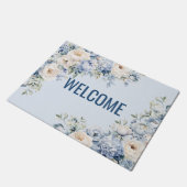 Paillasson Bienvenue Dusty Blue Watercolor Fleurs d'ivoire Fe (Incliné)