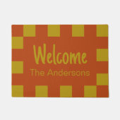 Paillasson Bienvenue et nom Rust et Gold Checkerboard Bordure (Devant)