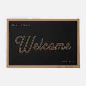 Paillasson Bienvenue Famille Black Gold Script Nom Année (Devant)