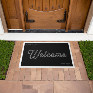 Paillasson Bienvenue Famille Black White Script Nom Année