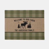 Paillasson Bienvenue Famille Cabine Moose Pine Green Plaid Bu (Devant)