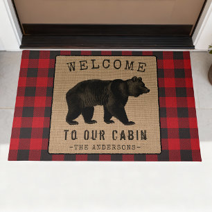 Paillasson Bienvenue Famille Cabine Ours Rustique Rouge Buffa