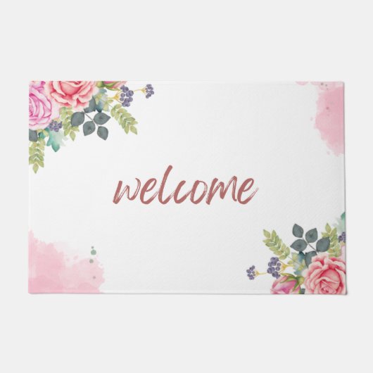 PAILLASSON BIENVENUE FLEURS ROSE (Devant)