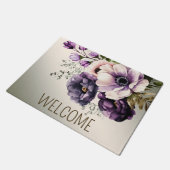 Paillasson Bienvenue Fleurs rose violet Doré Élégant (Incliné)