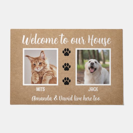 Paillasson Bienvenue Funny Dogs House Custom 2 Pet Photo (Devant)