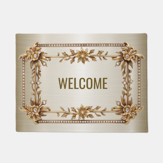 Paillasson Bienvenue Golden Ornate Rectangle Dimond Fleurs (Devant)