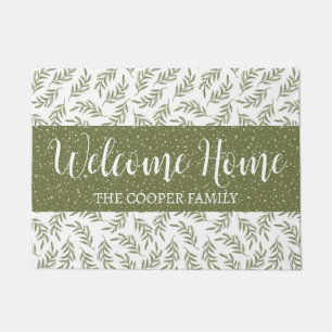 Paillasson Bienvenue hiver Cypress et neige Motif vert