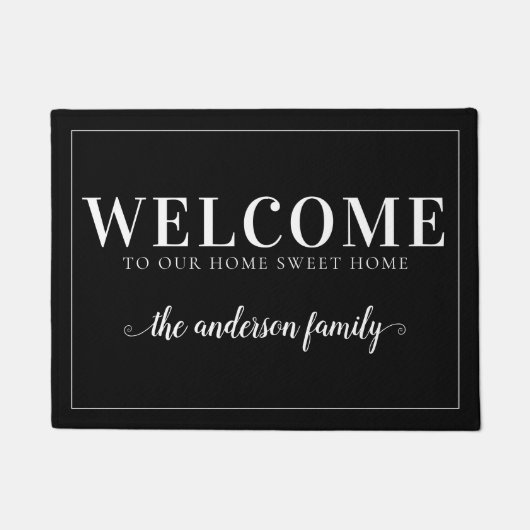 Paillasson Bienvenue mignon Nom de famille Calligraphie Scrip (Devant)