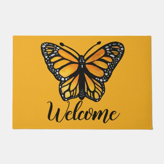 Paillasson Bienvenue Monarque papillon aquarelle peinture (Devant)