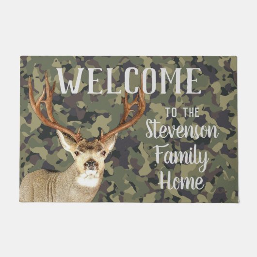 Paillasson Bienvenue Mule Deer Chasse Buck Antlers Camo (Devant)