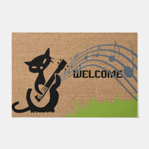 Paillasson Bienvenue Musicien Chat Noir Mat, Simple