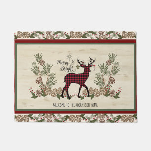 Paillasson Bienvenue Noël Joyeux et brillant cerf rustique