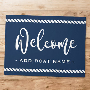 Paillasson Bienvenue nom de bateau de la corde couleur bleu f
