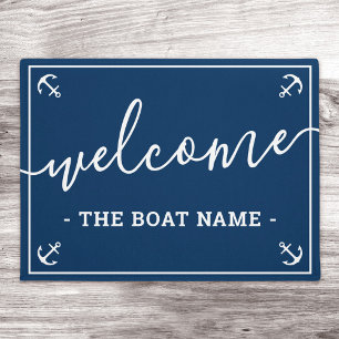 Paillasson Bienvenue nom de bateau personnalisé et ancres ble