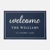 Paillasson Bienvenue Nom de famille bleu marine Personnalisé (Devant)