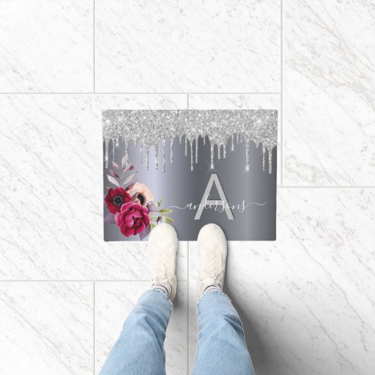 Paillasson Bienvenue parties scintillant argent Bourgogne mon (Intérieur)