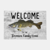 Paillasson Bienvenue Pêche Walleye Nom de famille Maison Cott (Devant)