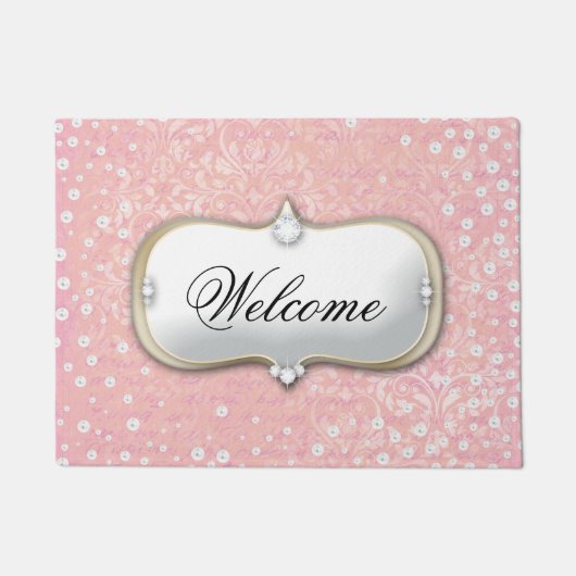 Paillasson Bienvenue Pink Damask Pearl Monogram mat (Devant)