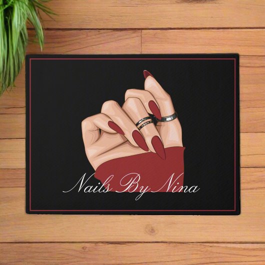 Paillasson Bienvenue Salon de beauté Nail Noir & Rouge