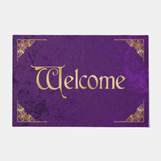 Paillasson Bienvenue velours pourpre et or de style vintage