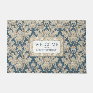 Paillasson Bienvenue Vintage Bleu Bleu Élégant Nom en bois