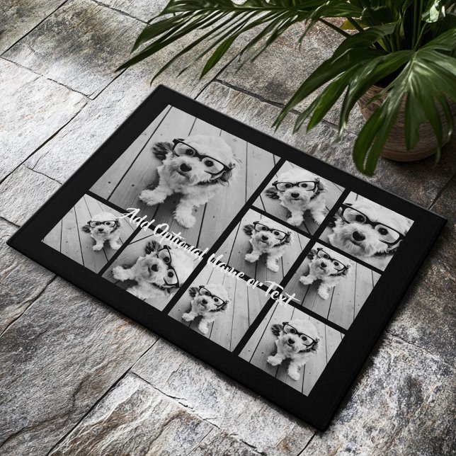 Paillasson Black 9 Photo Carré Collage - avec script blanc (Custom Welcome Doormat)